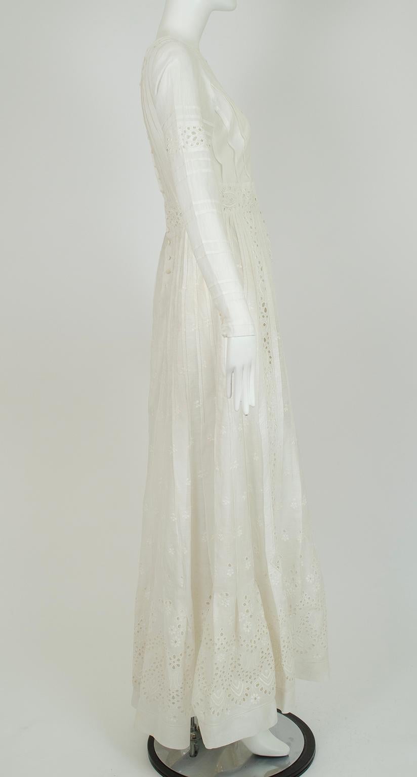 Vestido de novia eduardiano con ojales y corpiño marinero de lino - S, 1900 Gris en venta