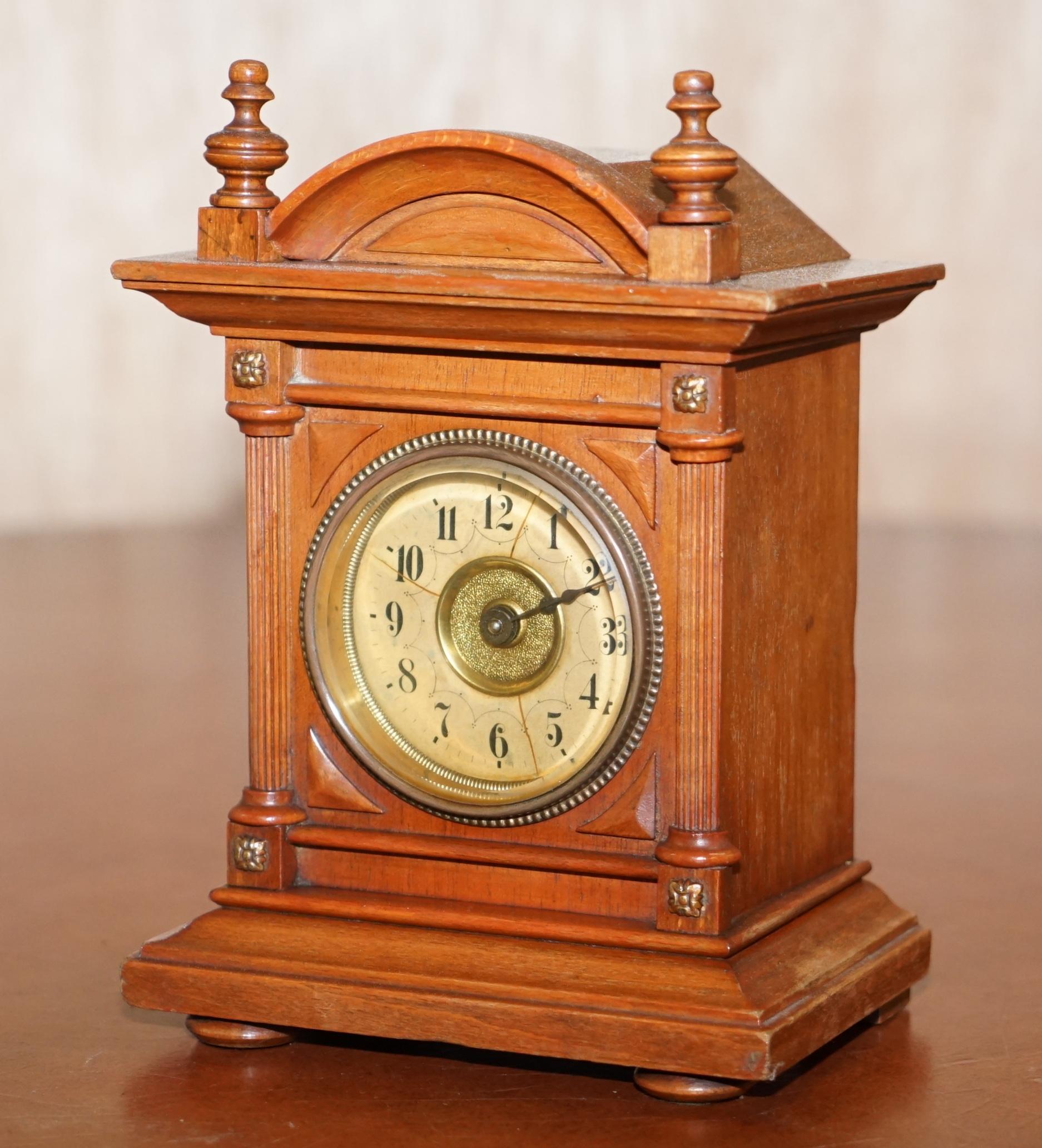 English Edwardian F Ughans J Mantle Alarm Clock Oak Framed for Restoration