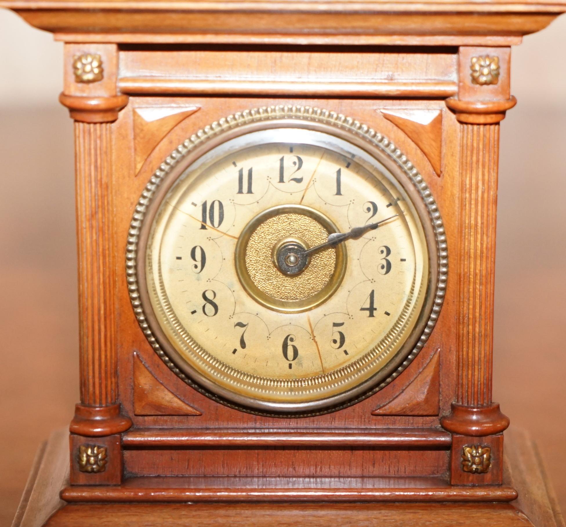 Early 20th Century Edwardian F Ughans J Mantle Alarm Clock Oak Framed for Restoration