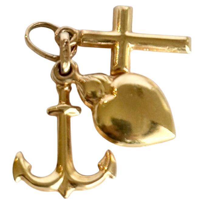 Pendentif en or 9 carats 'Foi, Espérance et Charité' de style édouardien en vente