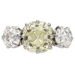 Antique Edwardian Fancy Light Yellow Diamond Three-Stone Ring, circa 1910