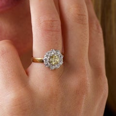 Edwardian fancy yellow and white diamond gold cluster ring