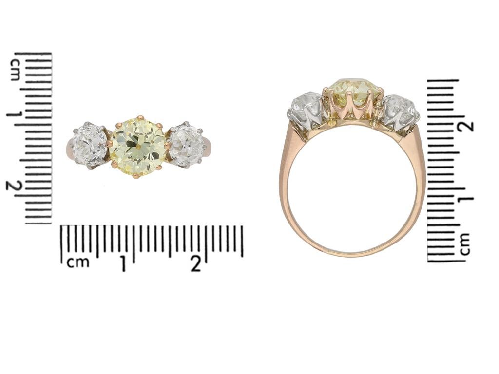 Edwardian Fancy Yellow Diamond Three-Stone Ring, um 1905 im Zustand „Gut“ im Angebot in London, GB