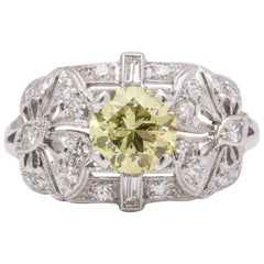 Edwardian Fancy Yellow Old Mine Cut Diamond Platinum Ring