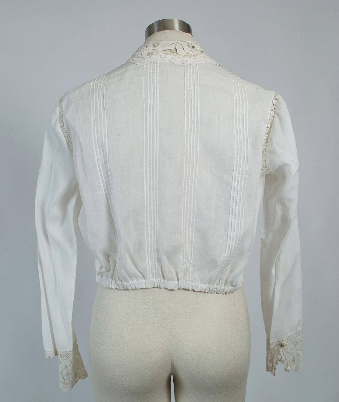 Gray Edwardian Filet Lace Sailor Collar Blouse, 1910s For Sale