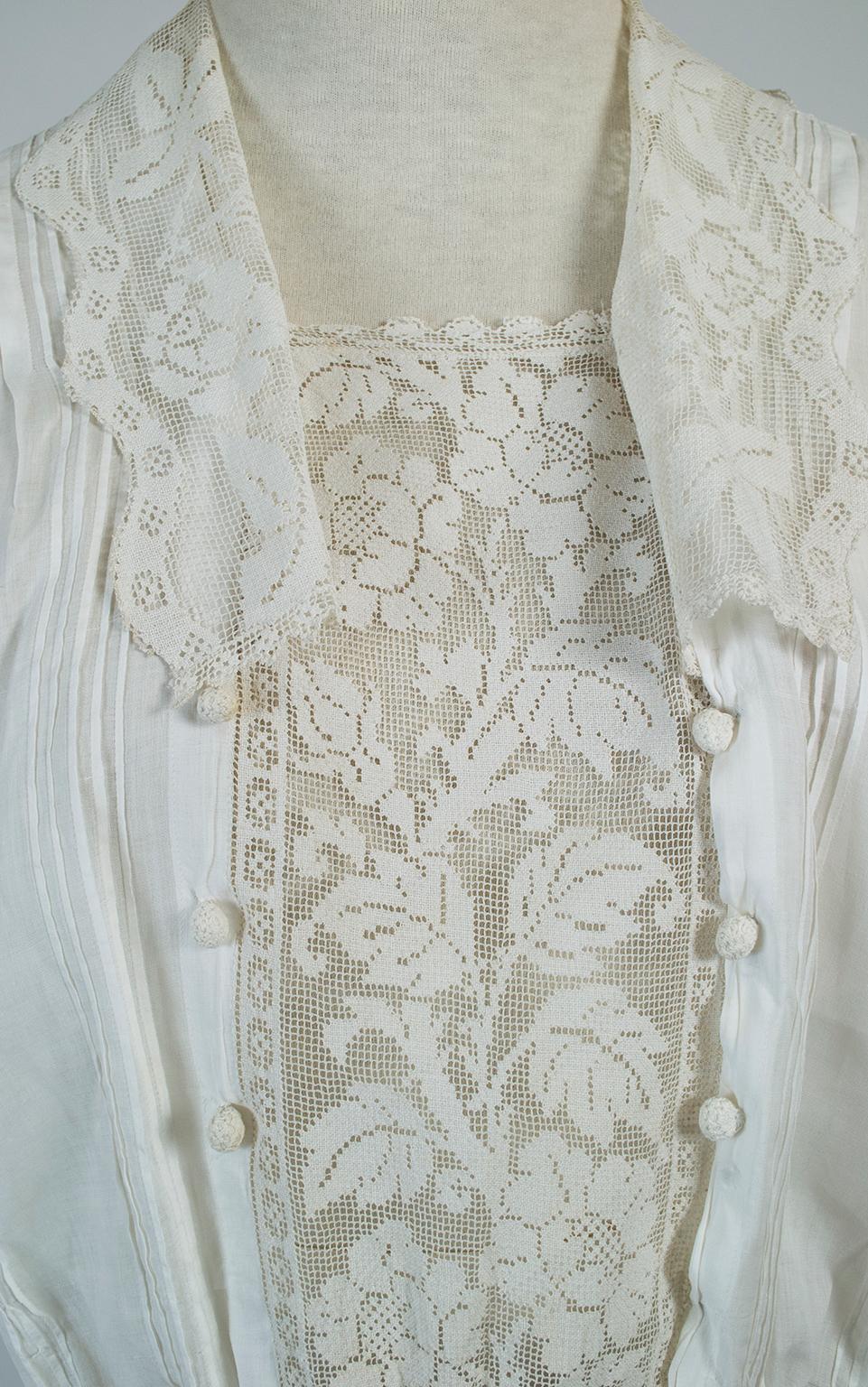Edwardian Filet Lace Sailor Collar Blouse, 1910s In Good Condition For Sale In Tucson, AZ