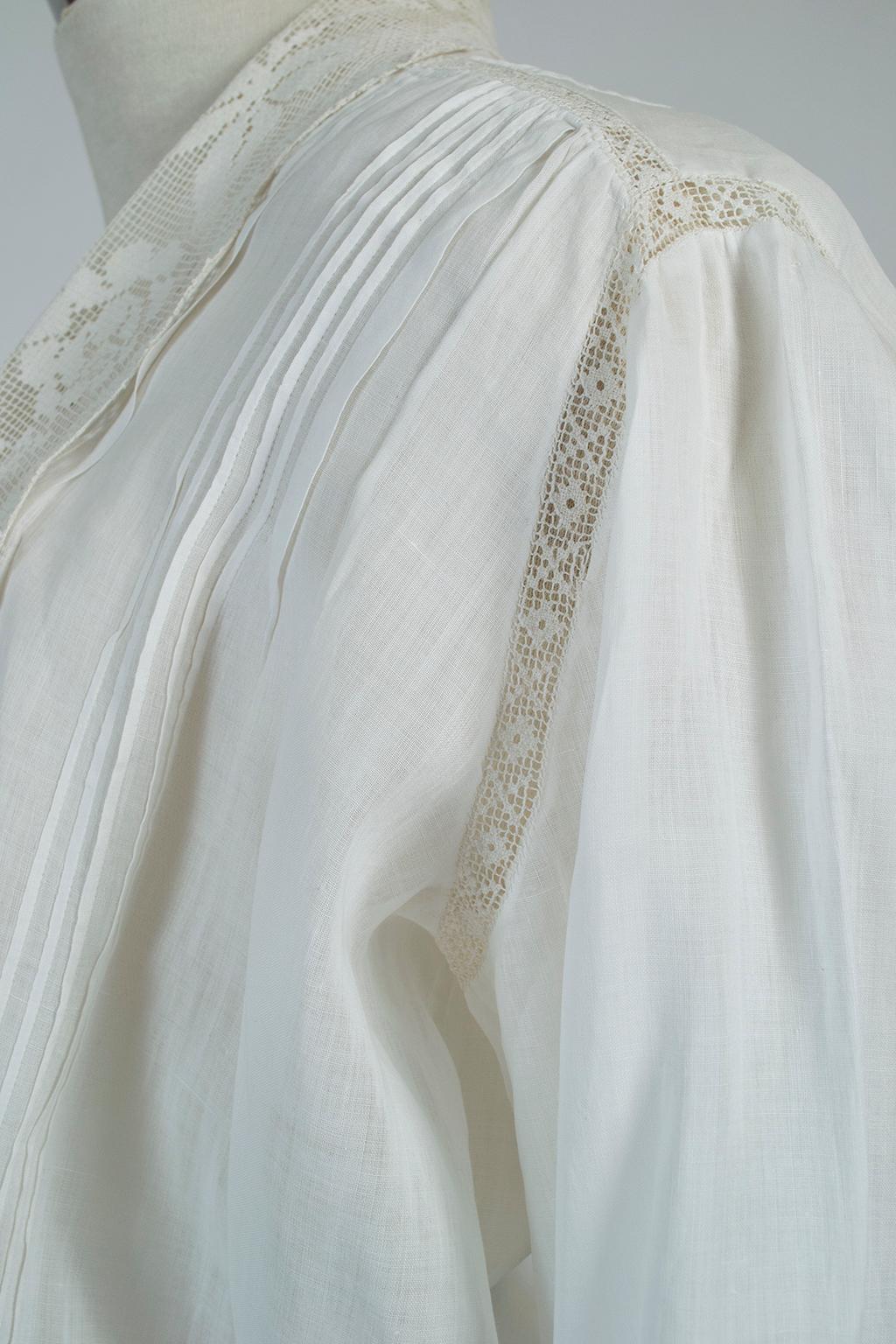 Ivory Edwardian Filet Lace Sailor Collar Blouse - M, 1910s For Sale 1