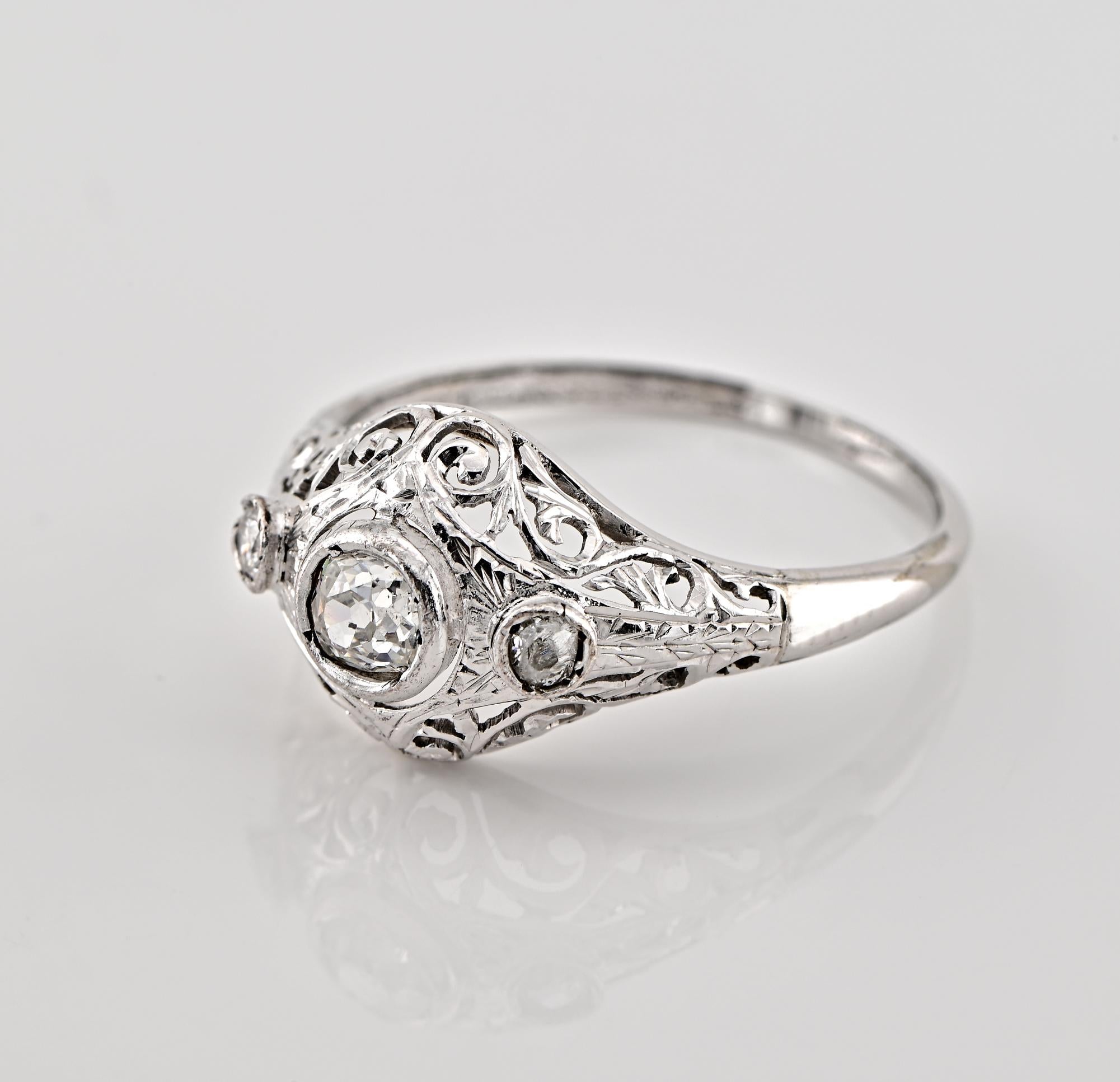 Women's Edwardian Filigree .45 Ct Diamond 18 KT Ring For Sale