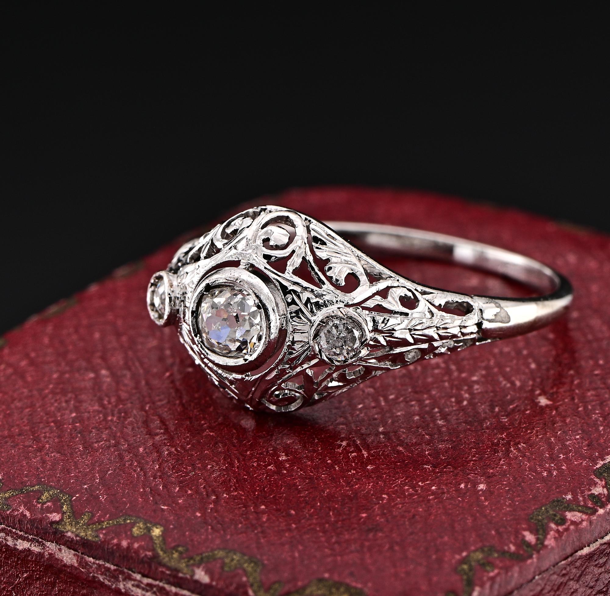 Edwardian Filigree .45 Ct Diamond 18 KT Ring For Sale 1