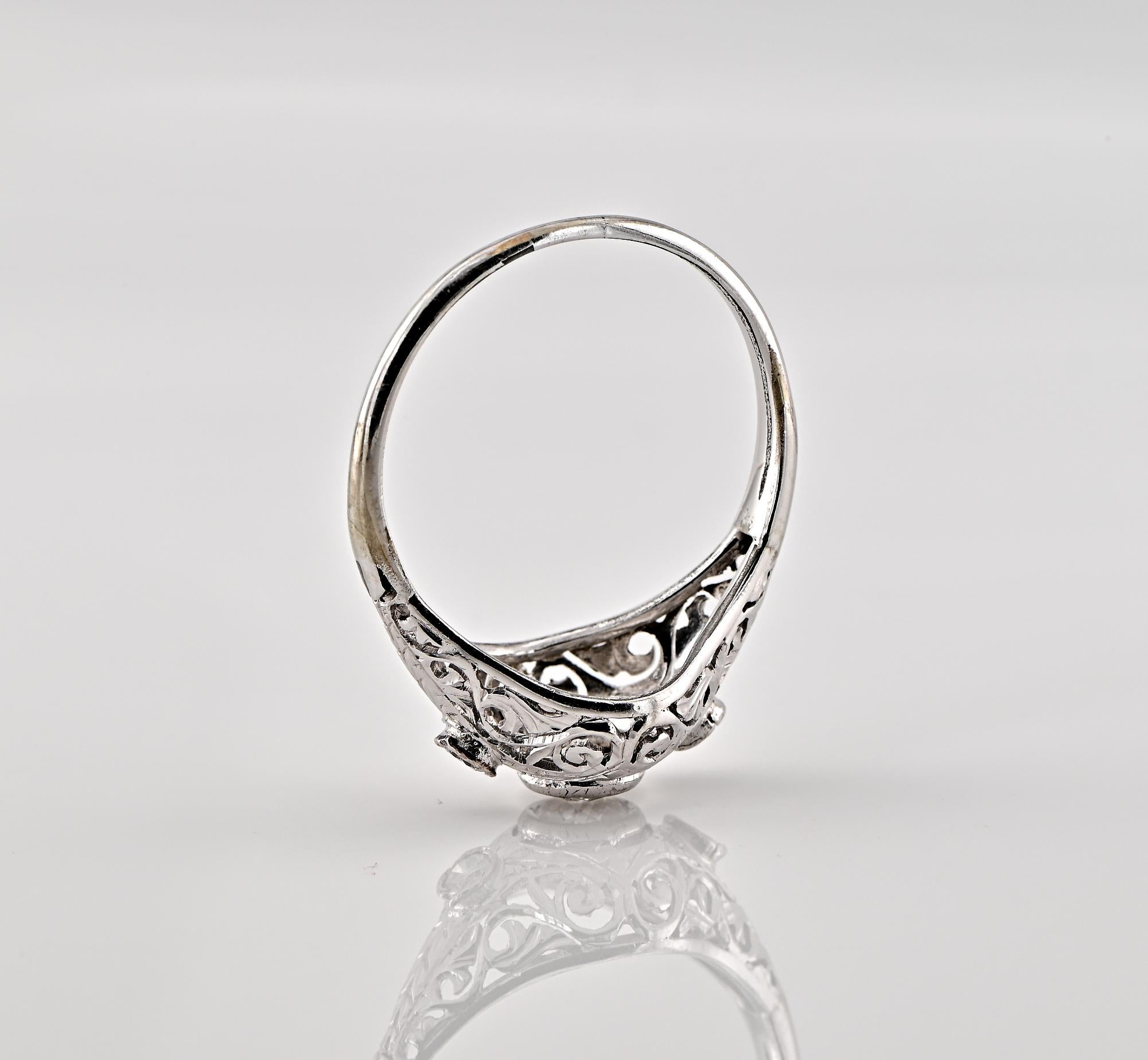 Edwardian Filigree .45 Ct Diamond 18 KT Ring For Sale 2