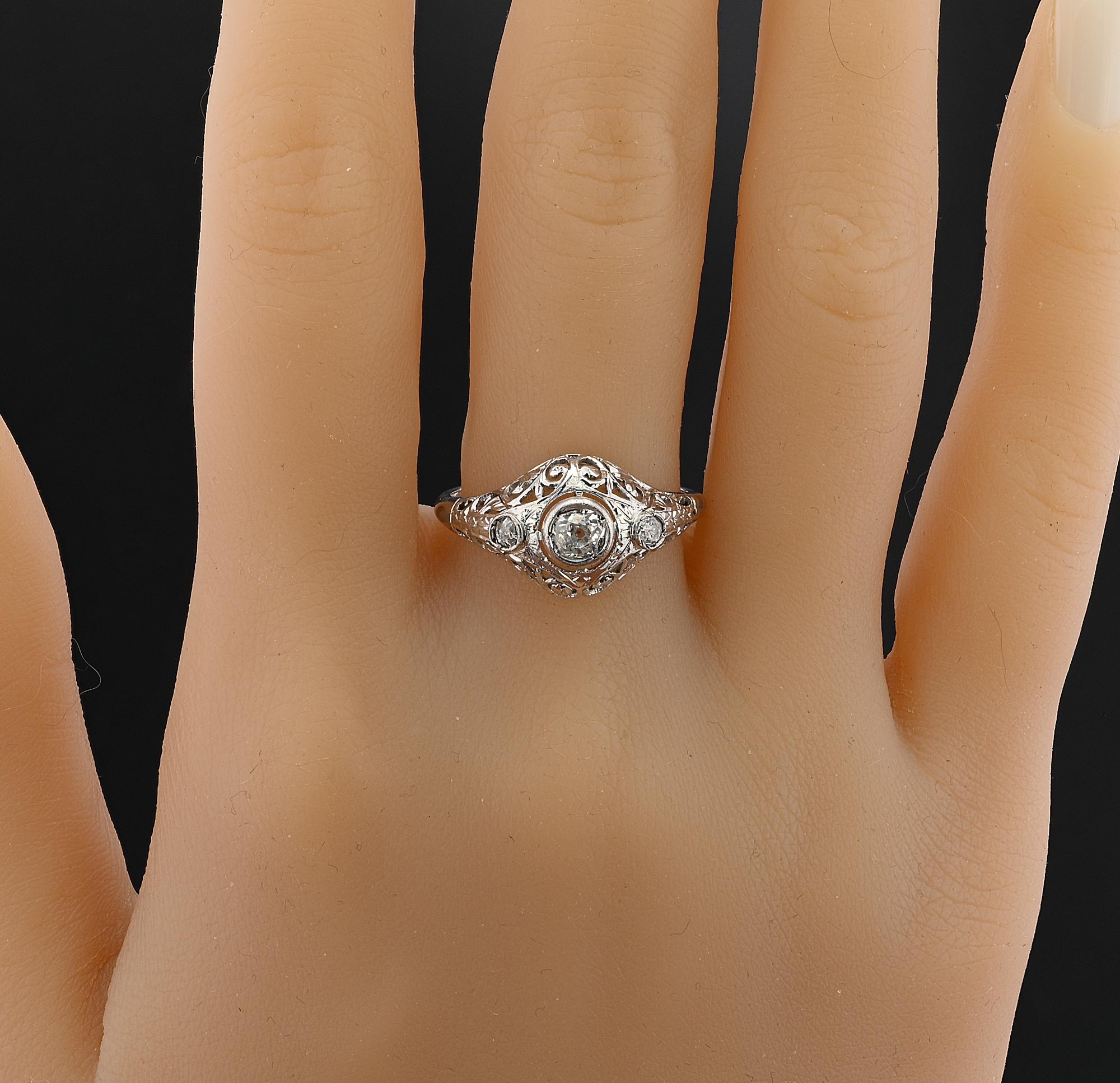 Edwardian Filigree .45 Ct Diamond 18 KT Ring For Sale 3