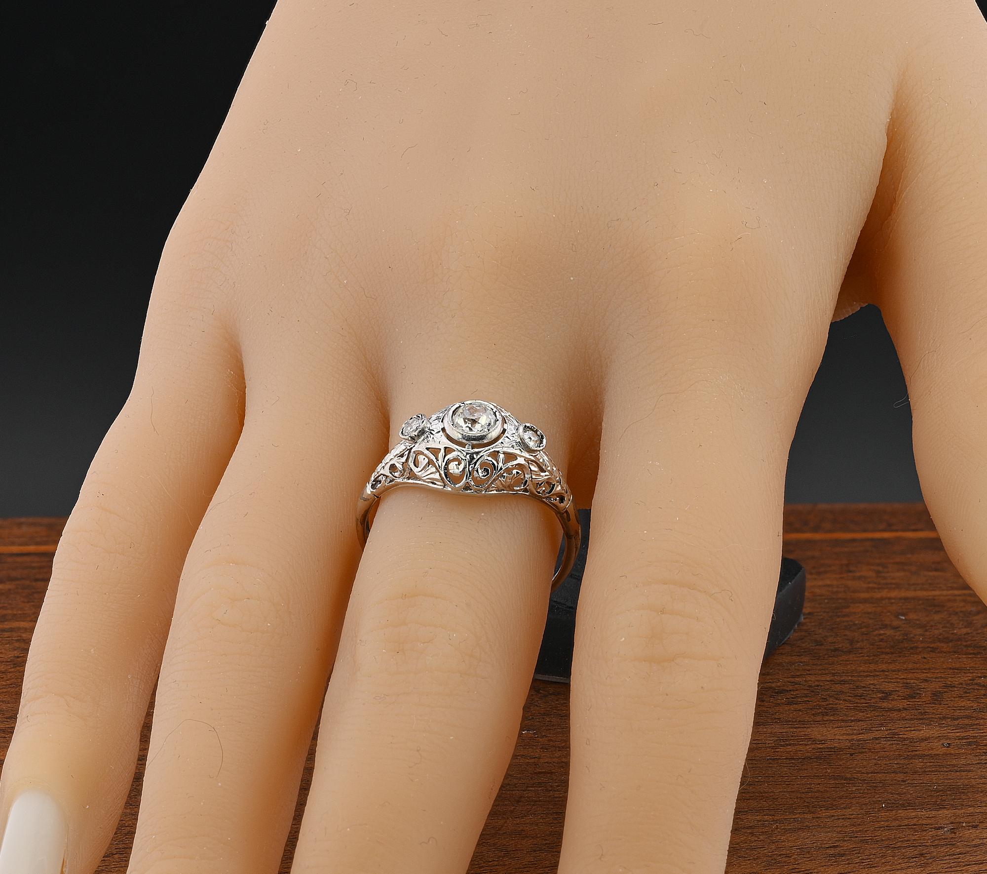 Edwardian Filigree .45 Ct Diamond 18 KT Ring For Sale 4