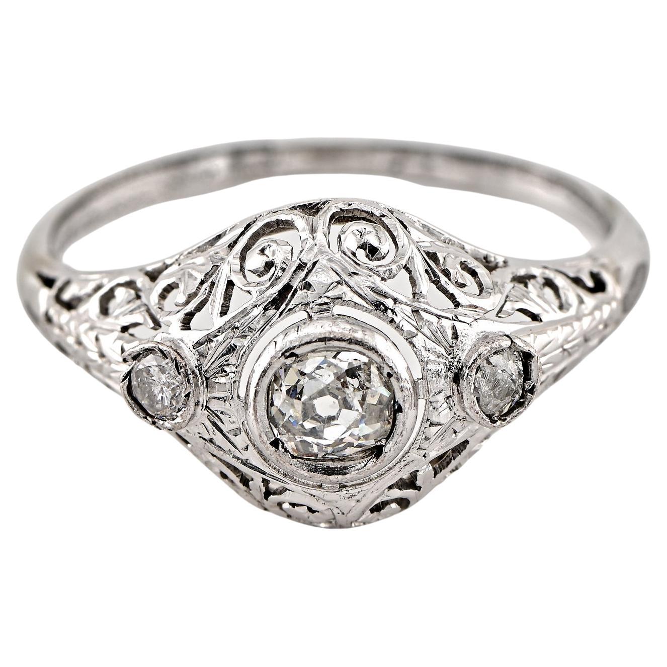 Edwardian Filigree .45 Ct Diamond 18 KT Ring For Sale