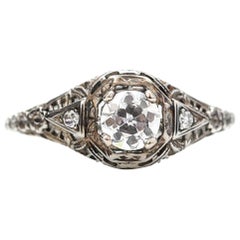 Edwardian Filigree .60 Carat Diamond White Gold Engagement Ring