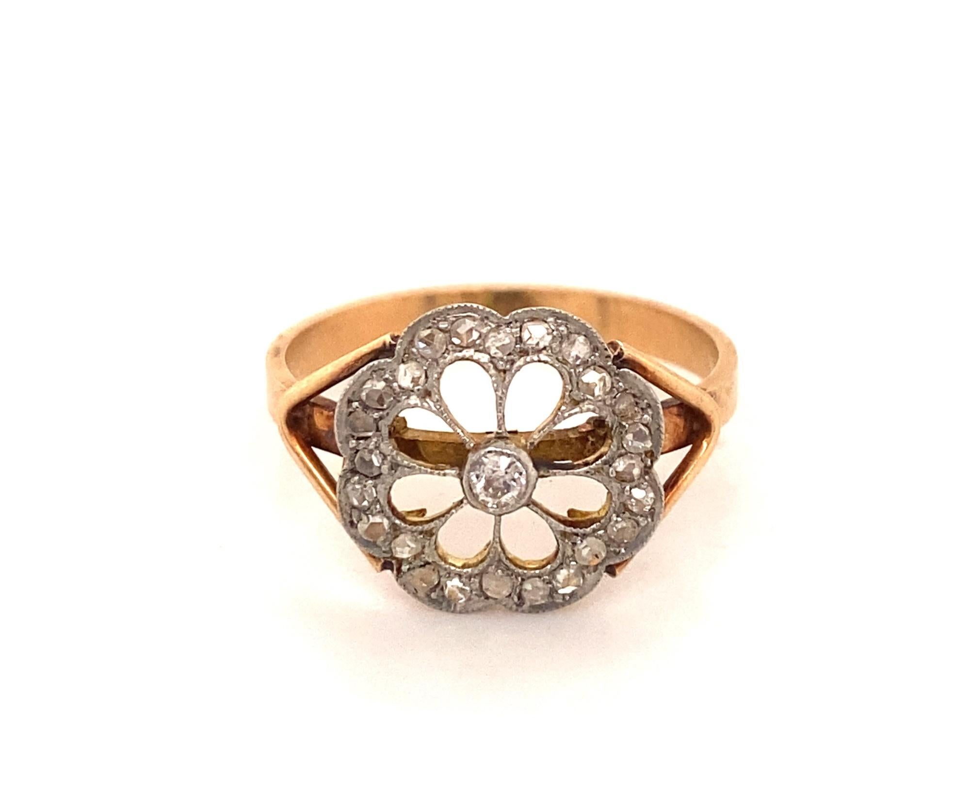 Women's Edwardian Filigree Diamond Platinum 18K Yellow Gold Ring For Sale