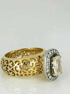Edwardian Filigree 1.25 Carat Cushion Cut Diamond, Gold and Platinum, circa 1935