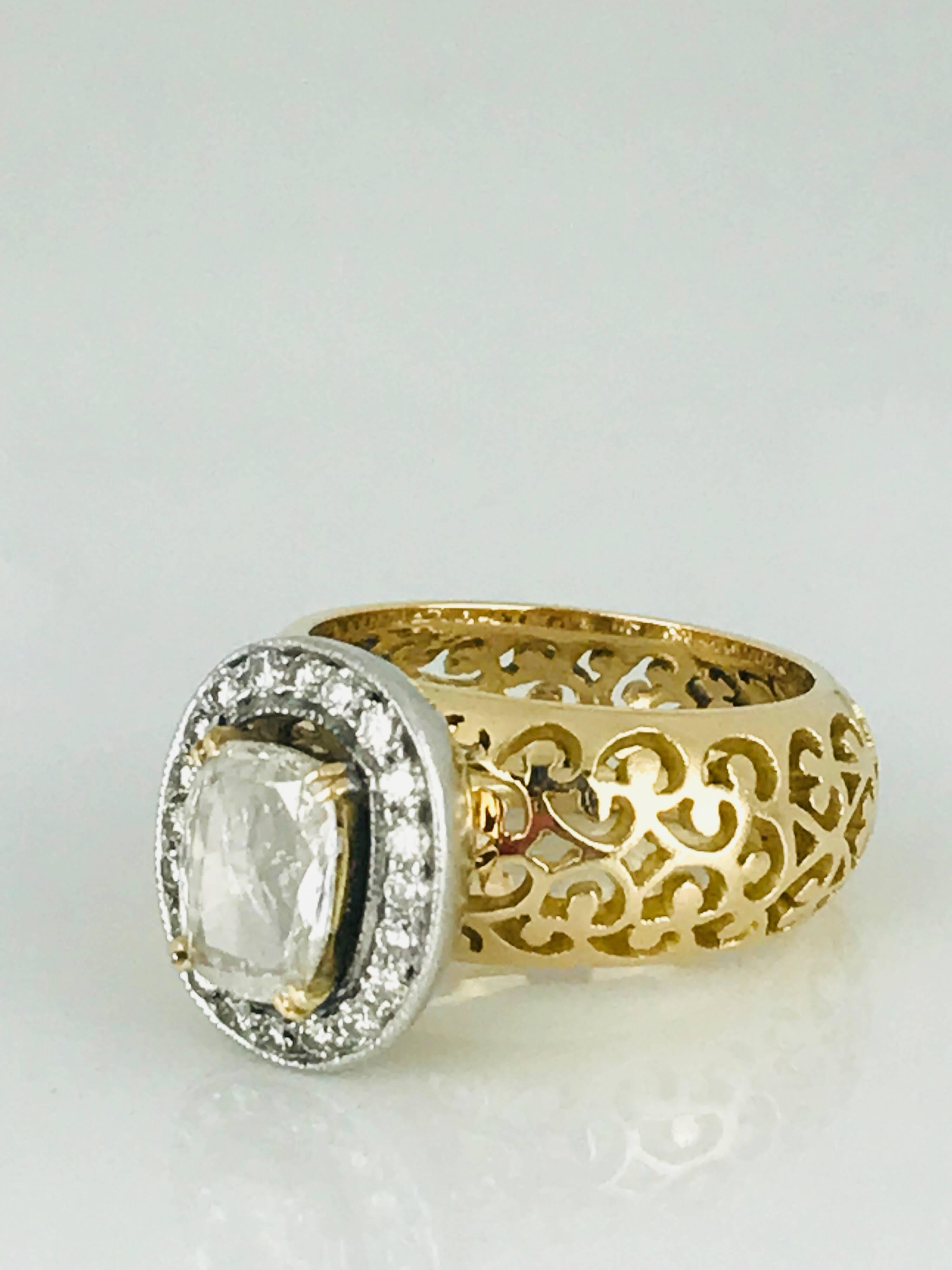 Edwardian Filigree 1.25 Carat Cushion Cut Diamond, Gold and Platinum, circa 1935 For Sale 3