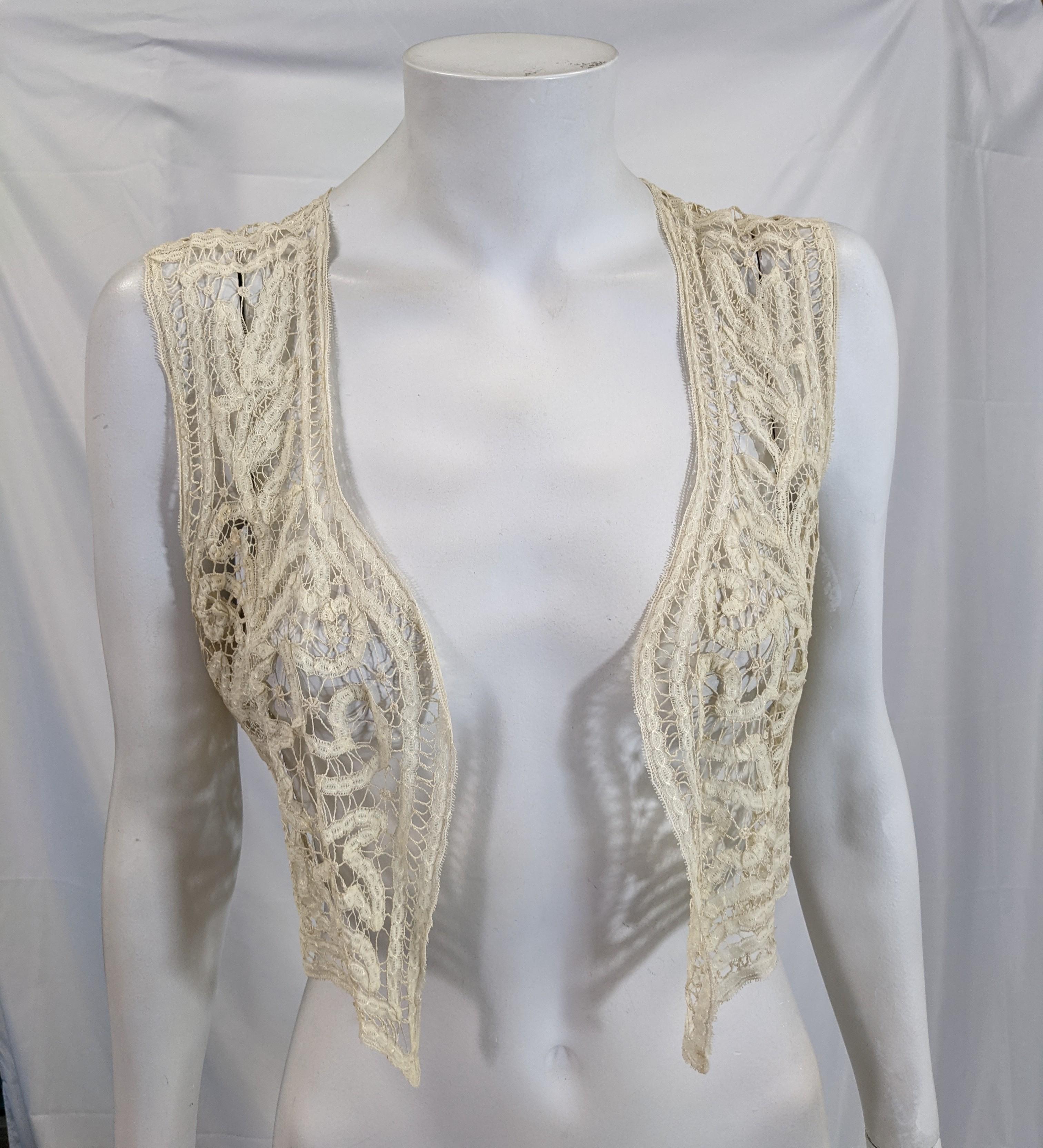  Edwardian Fine Tape Lace Vest  In Excellent Condition For Sale In New York, NY