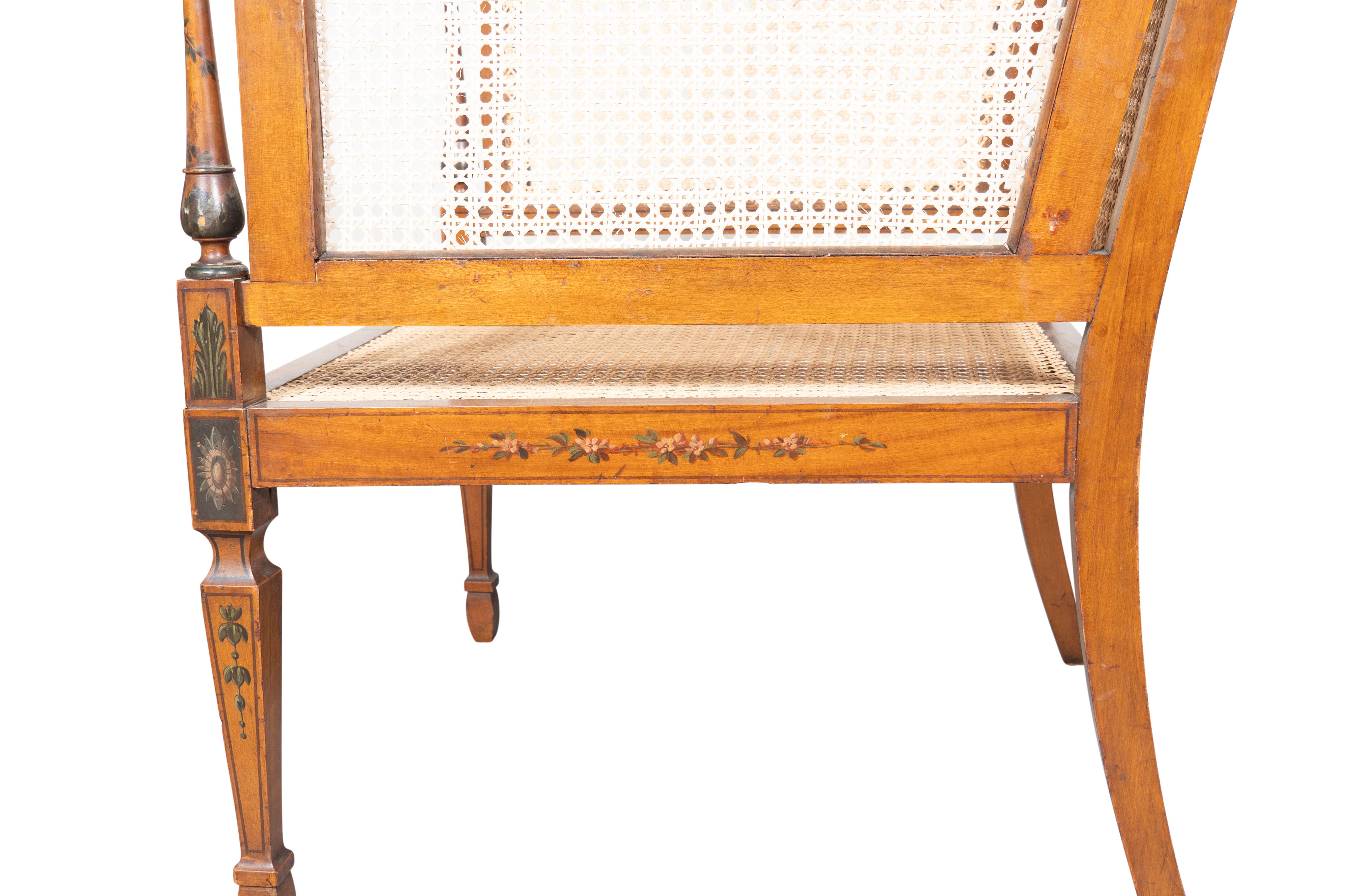 Edwardian Fein bemalt und Caned Satinwood Armchair im Angebot 3