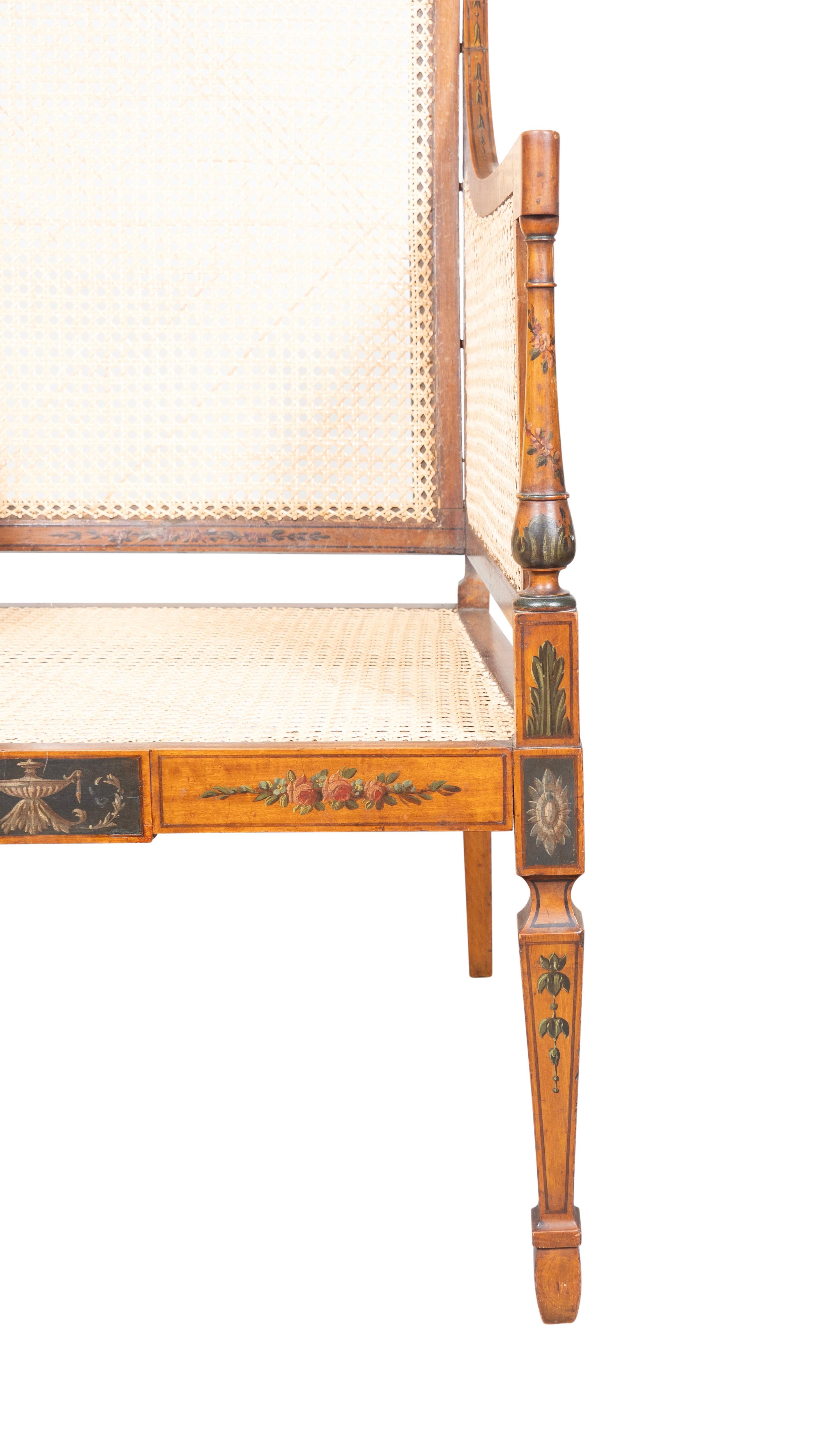 Edwardian Fein bemalt und Caned Satinwood Armchair (Gehstock) im Angebot