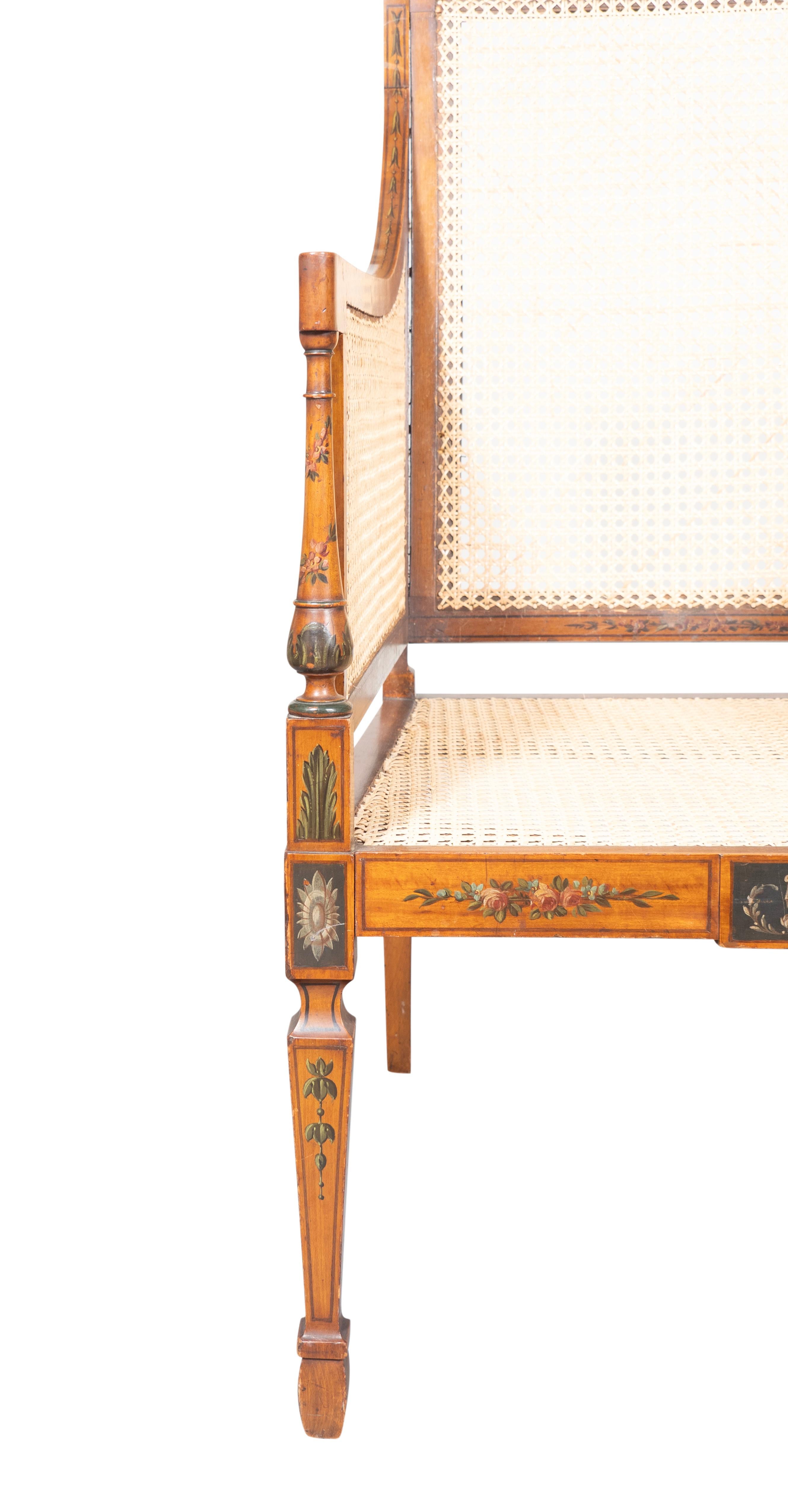 Edwardian Fein bemalt und Caned Satinwood Armchair im Angebot 1