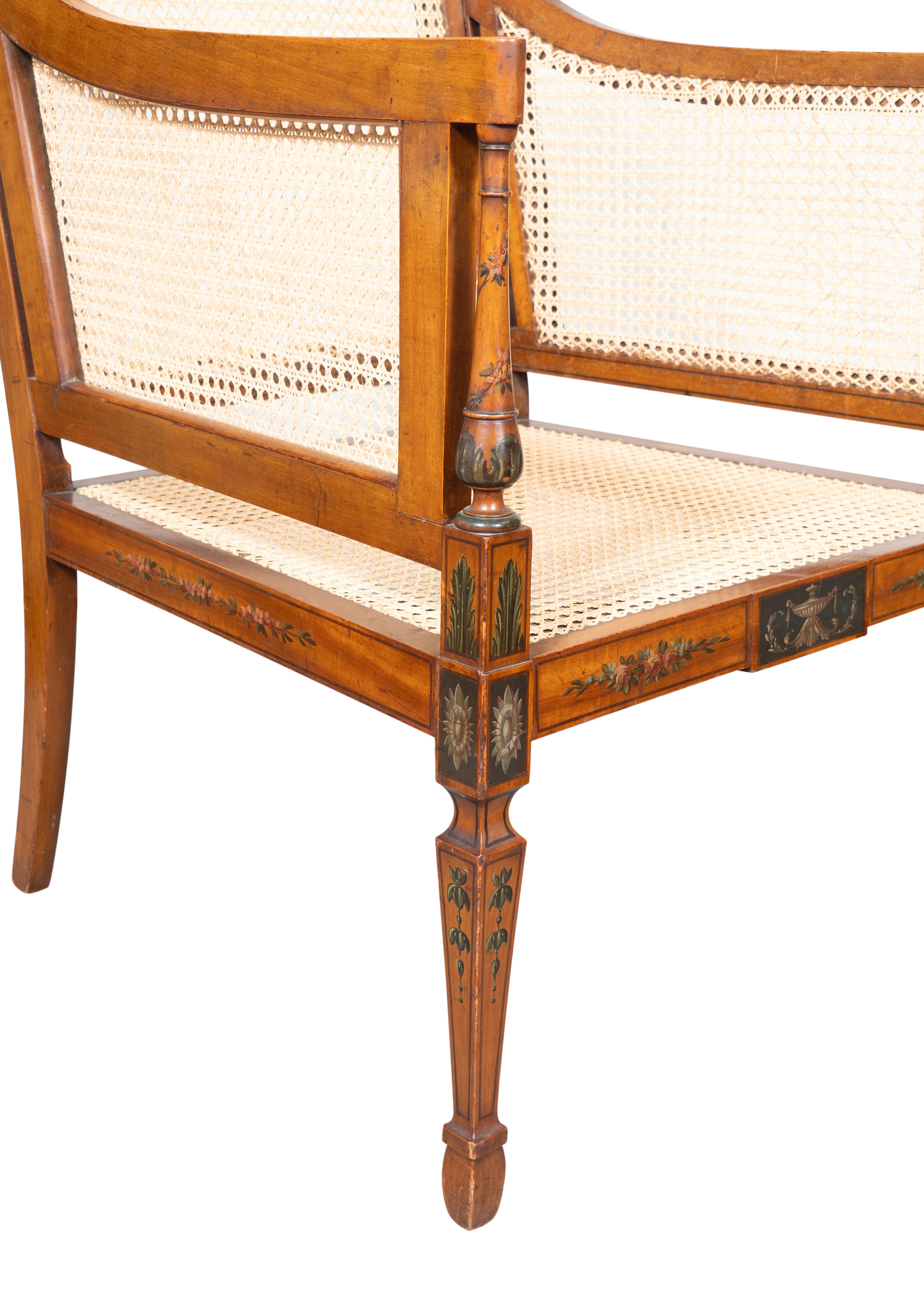 Edwardian Fein bemalt und Caned Satinwood Armchair im Angebot 2