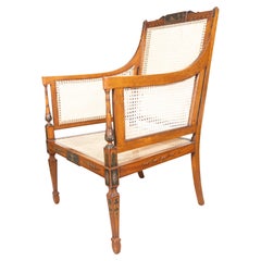 Edwardian Finely Painted And Caned Satinwood Armchair