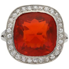 Antique Edwardian Fire Opal and Diamond Coronet Cluster Ring, circa 1915