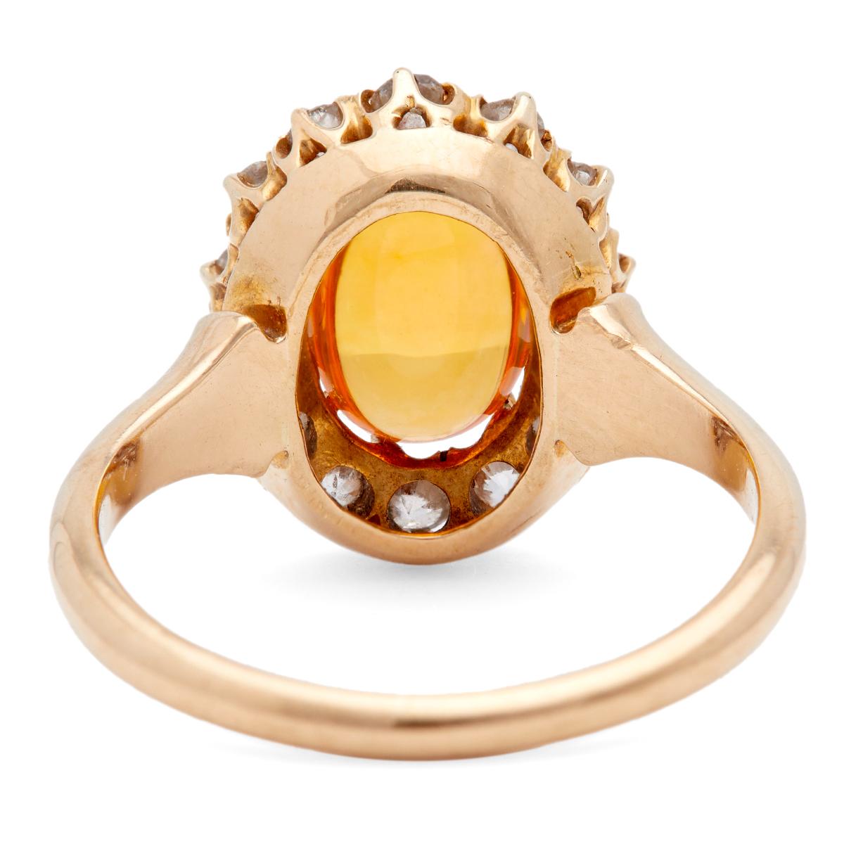 Edwardian Fire Opal Diamond 14k Rose Gold Cluster Ring 1