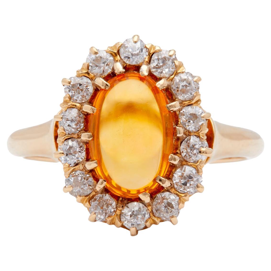 Edwardian Fire Opal Diamond 14k Rose Gold Cluster Ring