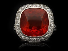 Edwardian Fire Opal and Diamond Coronet Cluster Ring, circa 1915