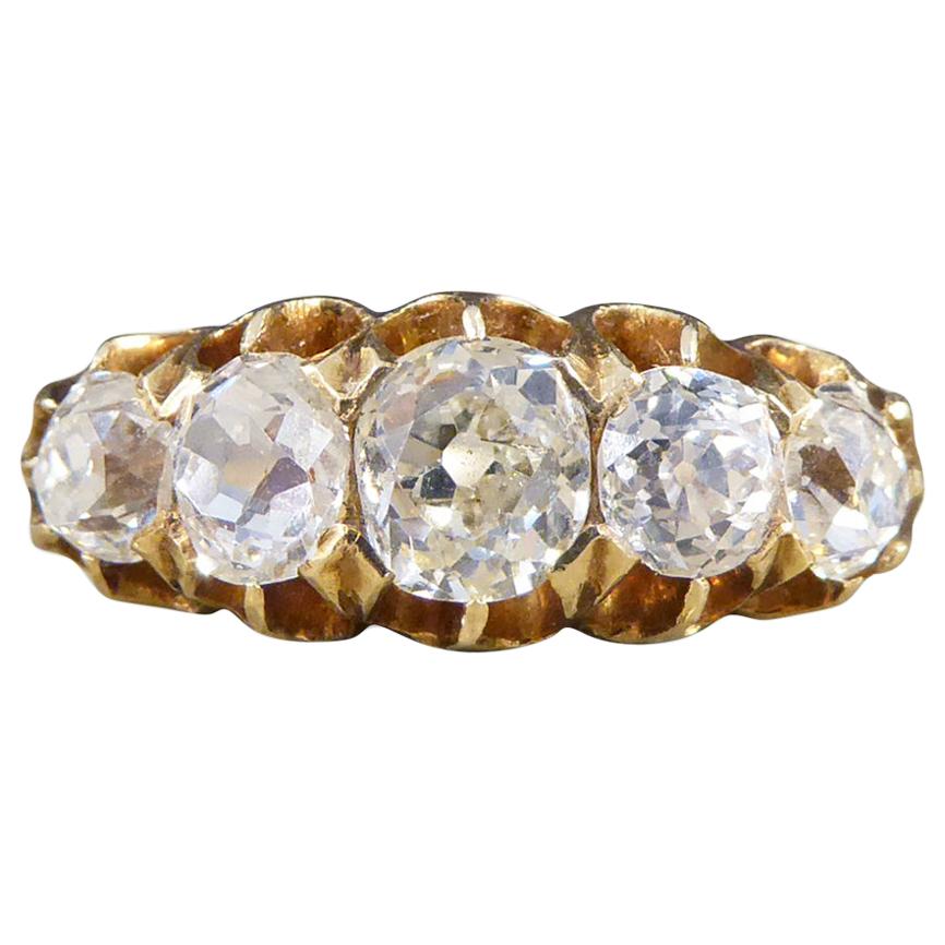 Edwardian Five-Stone 1.85 Carat Old Cut Diamond Ring in 18 Carat Yellow Gold