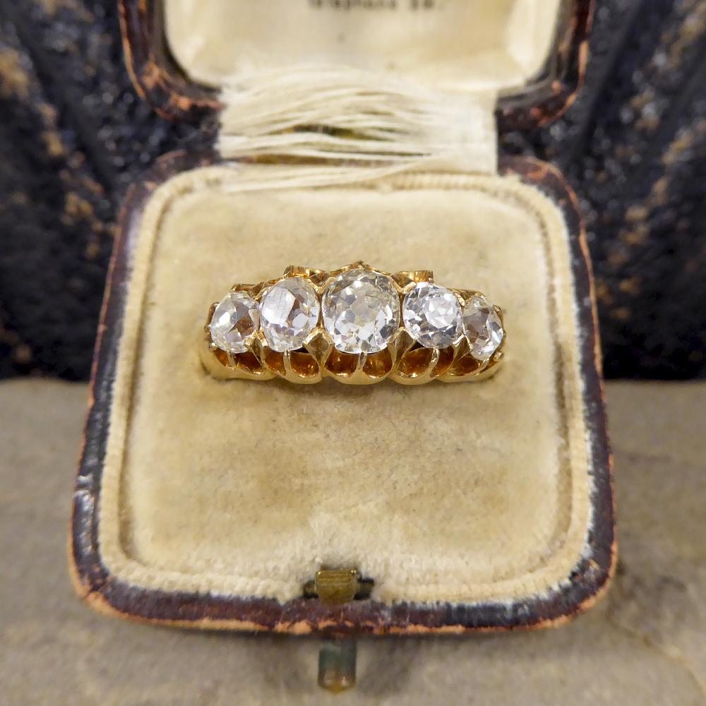 Edwardian Five-Stone 1.85 Carat Old Cut Diamond Ring in 18 Carat Yellow Gold 5