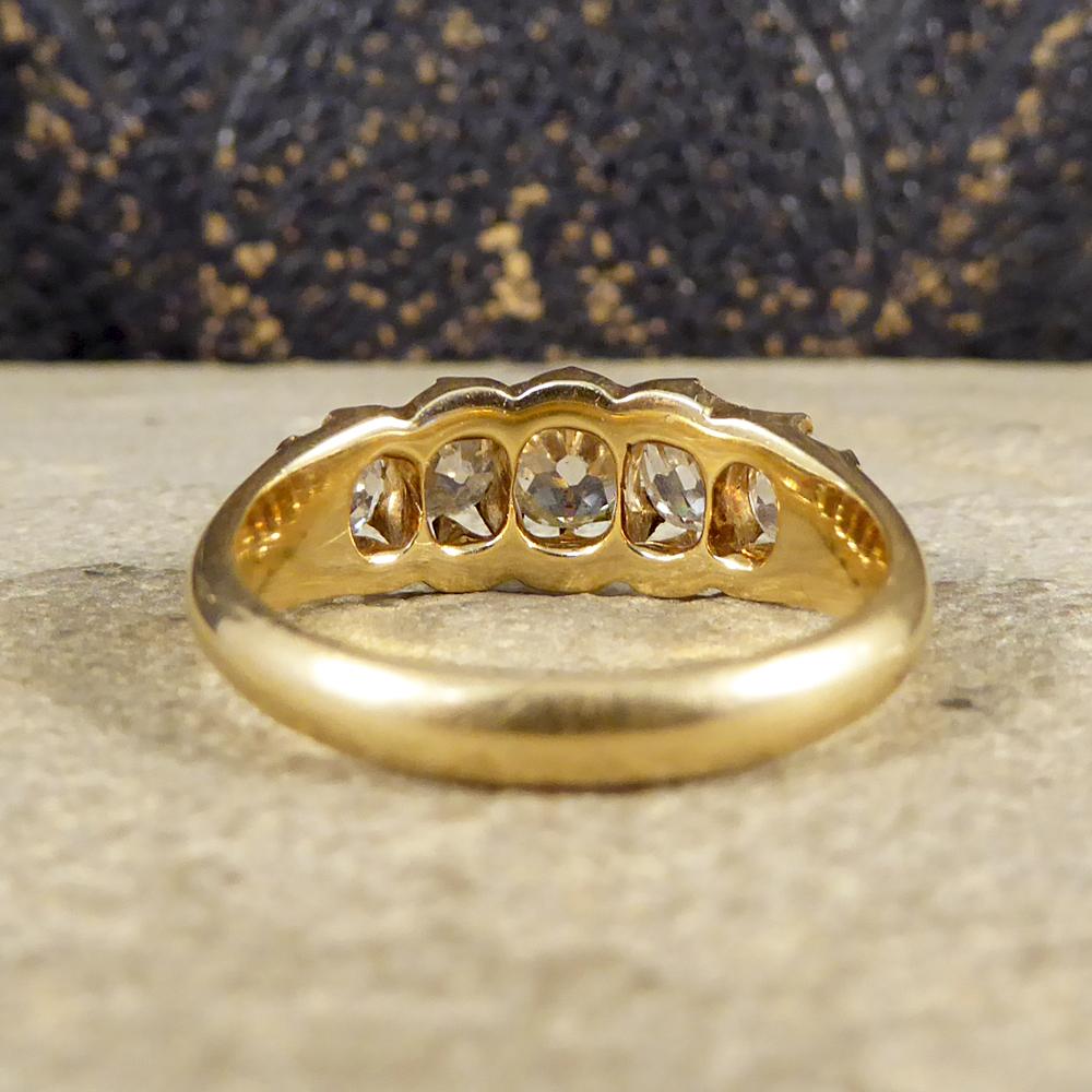 Edwardian Five-Stone 1.85 Carat Old Cut Diamond Ring in 18 Carat Yellow Gold In Good Condition In Yorkshire, West Yorkshire