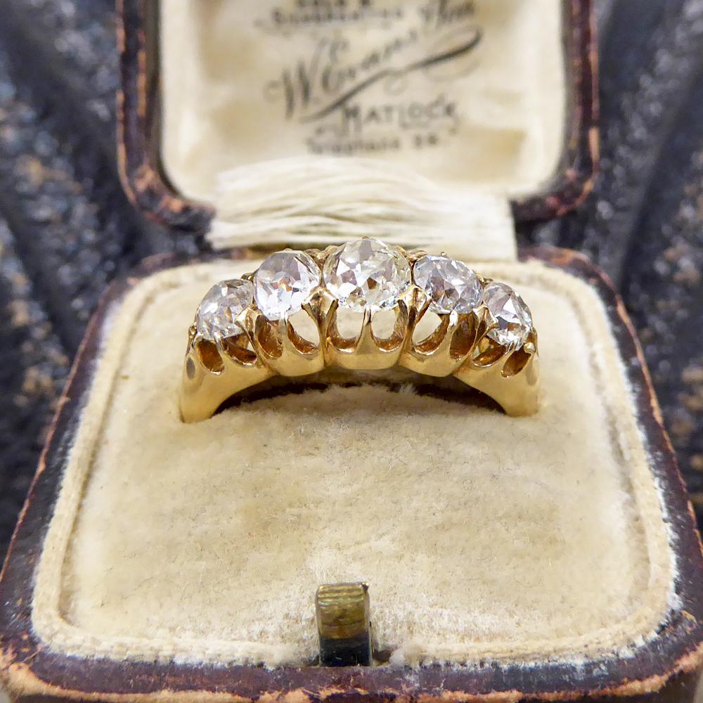 Edwardian Five-Stone 1.85 Carat Old Cut Diamond Ring in 18 Carat Yellow Gold 2