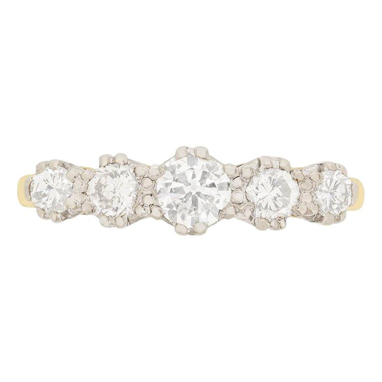 Bague édouardienne à cinq pierres et diamants, vers 1910