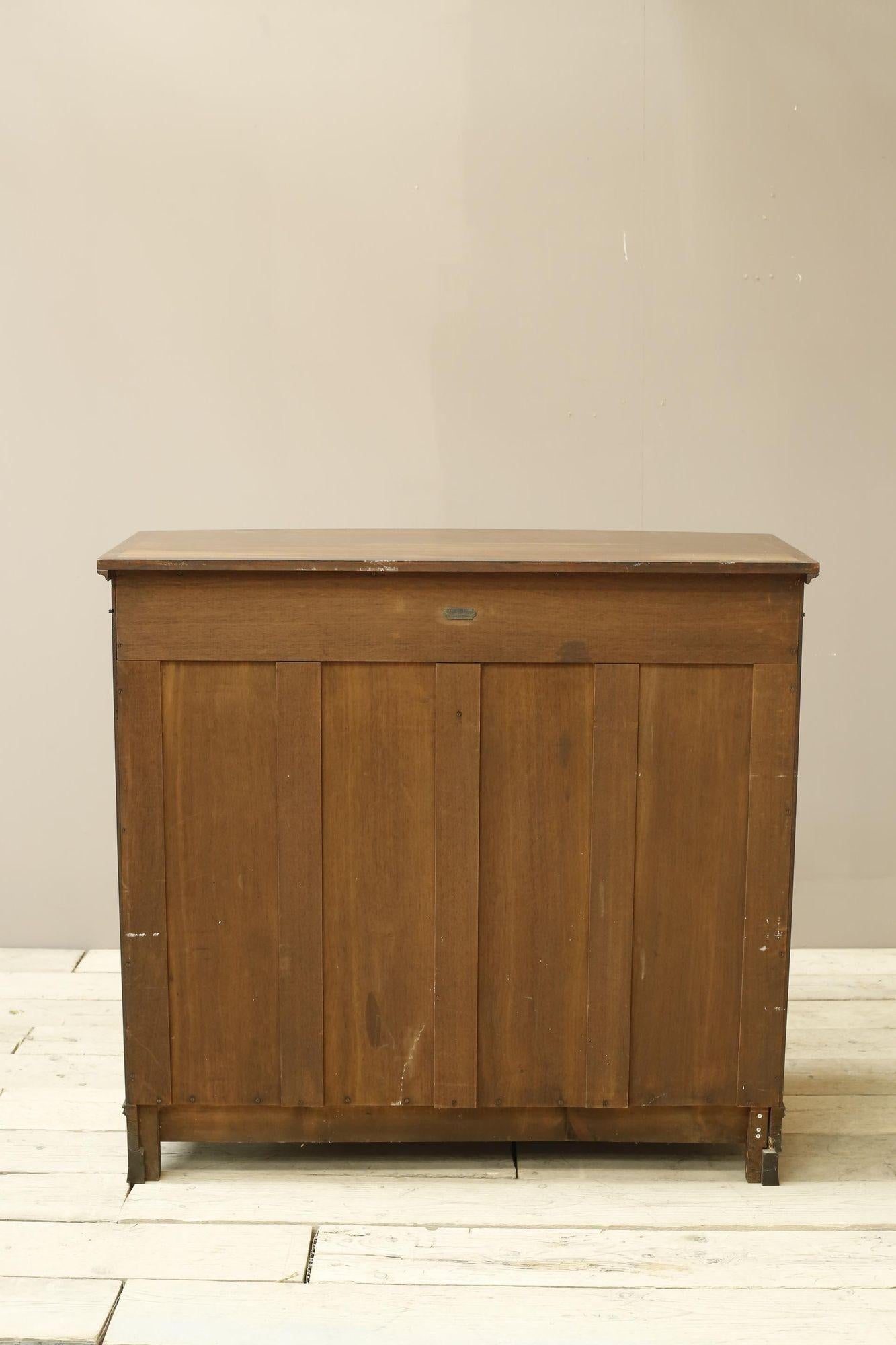 Edwardian flame mahogany chest of drawers by Marsh, Jones & Cribb 9