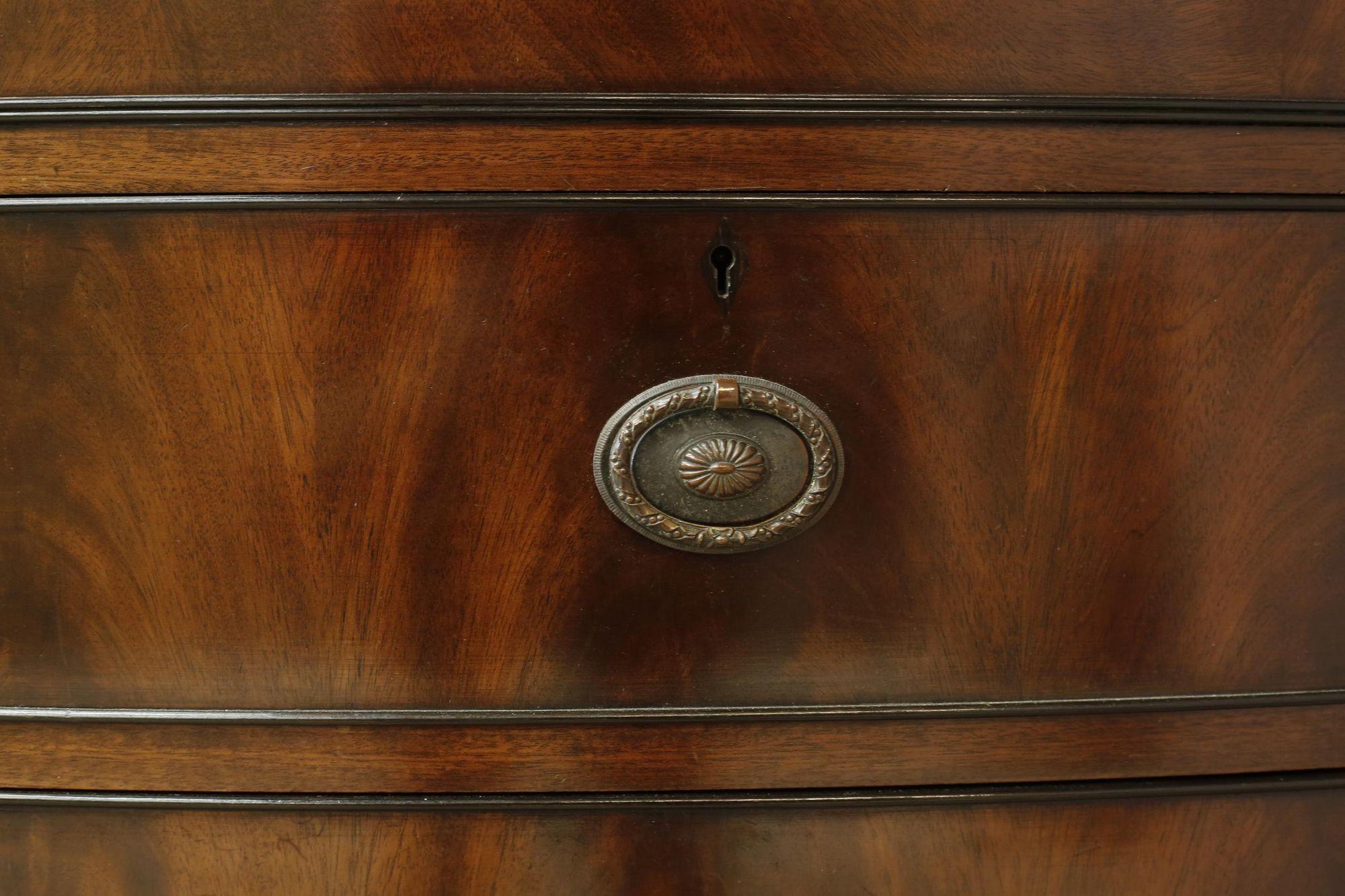 Edwardian flame mahogany chest of drawers by Marsh, Jones & Cribb 4