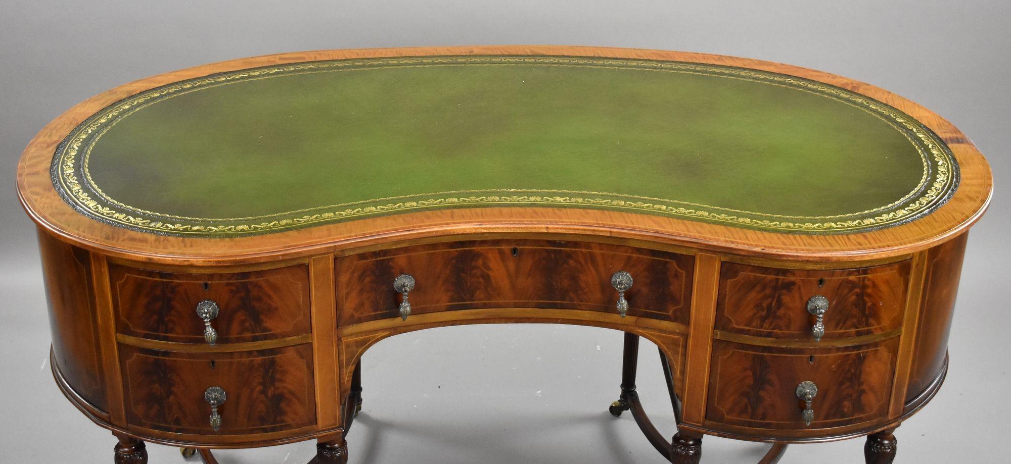 Edwardian Flame Mahogany Kidney Shaped Writing Table For Sale 5