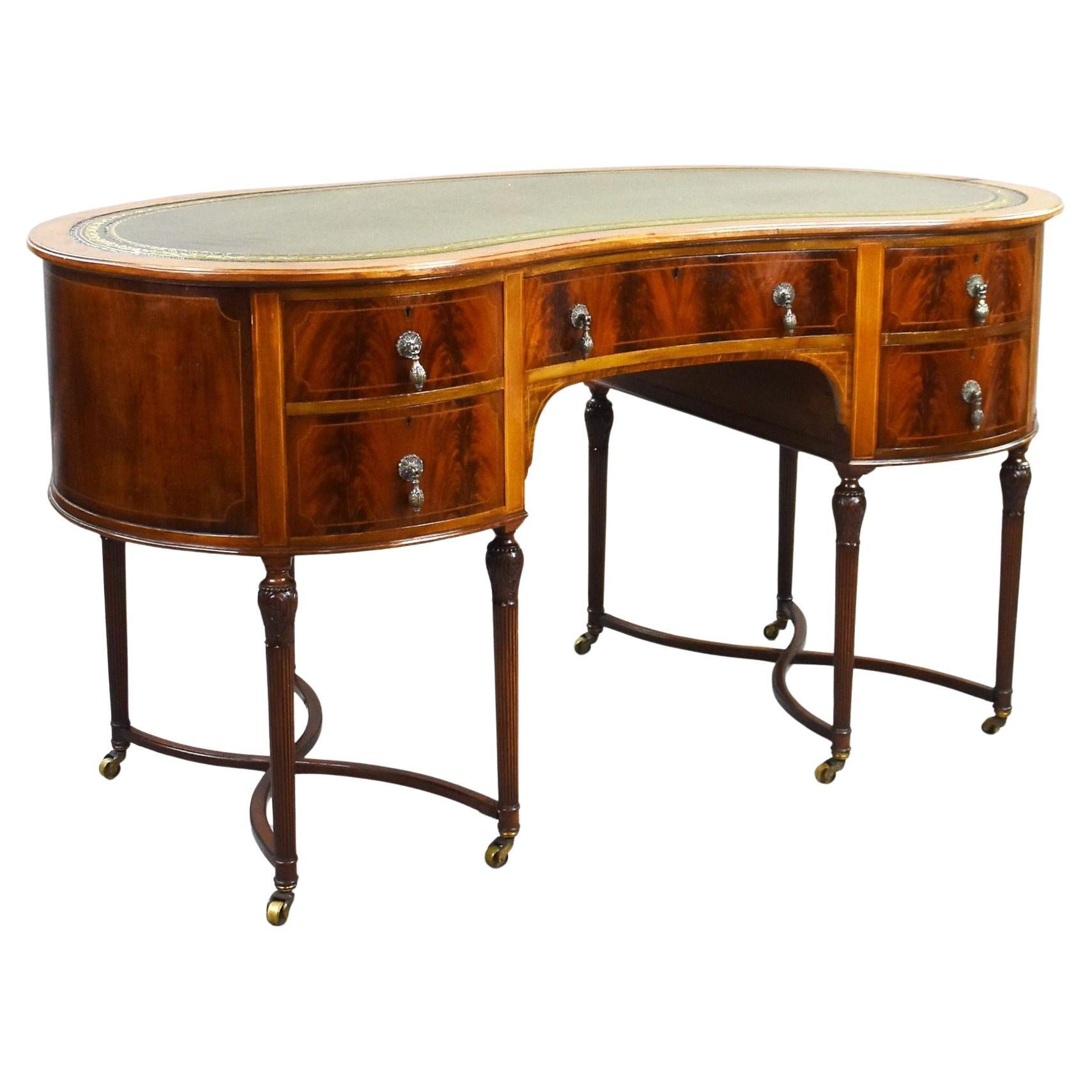 Edwardian Flame Mahogany Kidney Shaped Writing Table