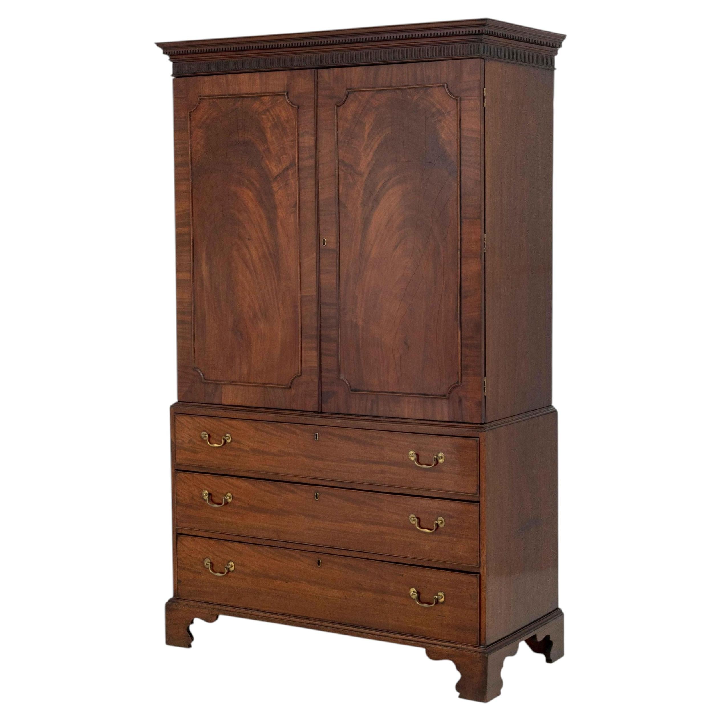 Edwardian Flame Mahogany Linen Press, Early 20th Century