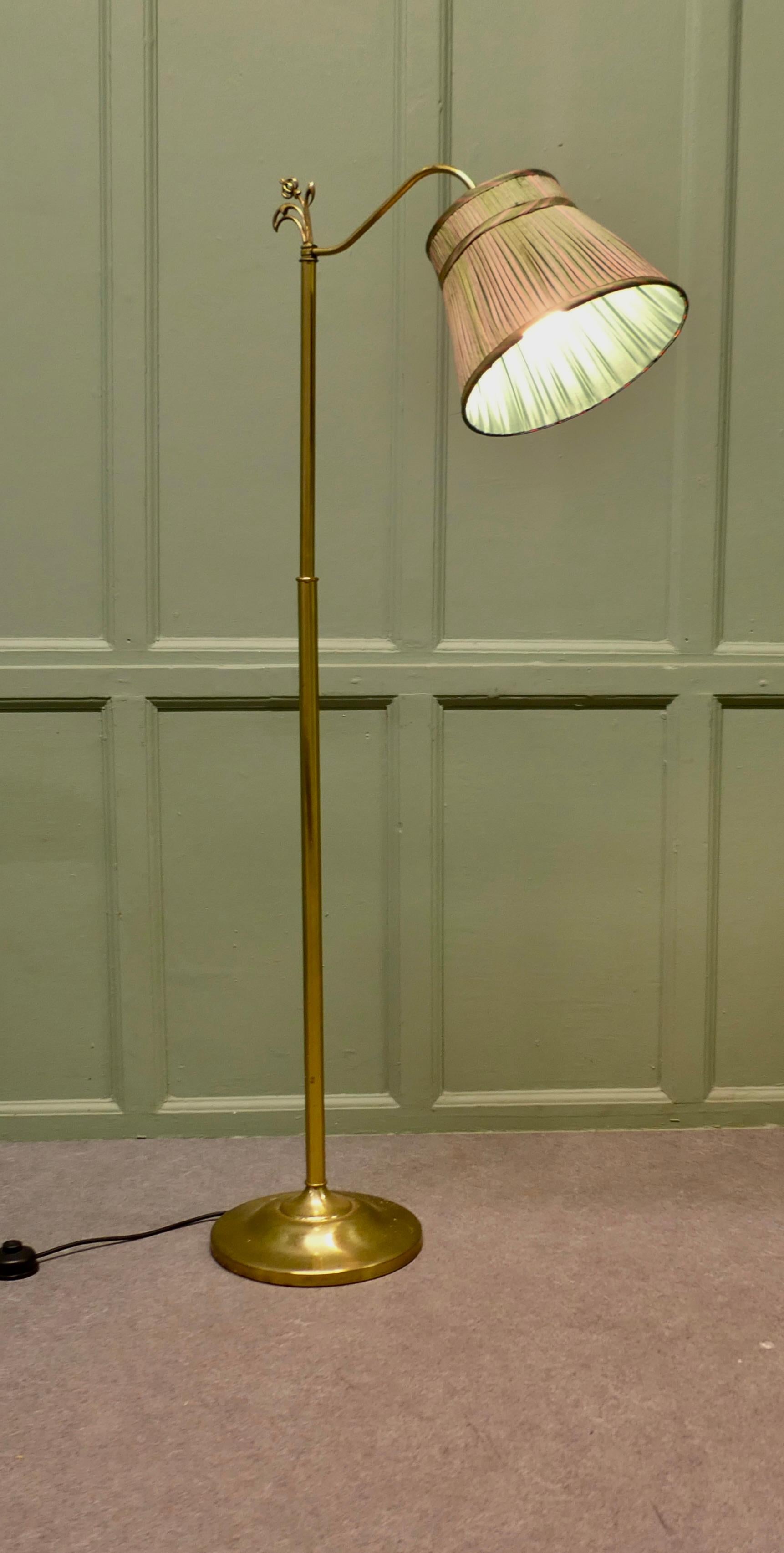 Brass Edwardian Floor Standing, Swivel, Angle Reading Lamp For Sale