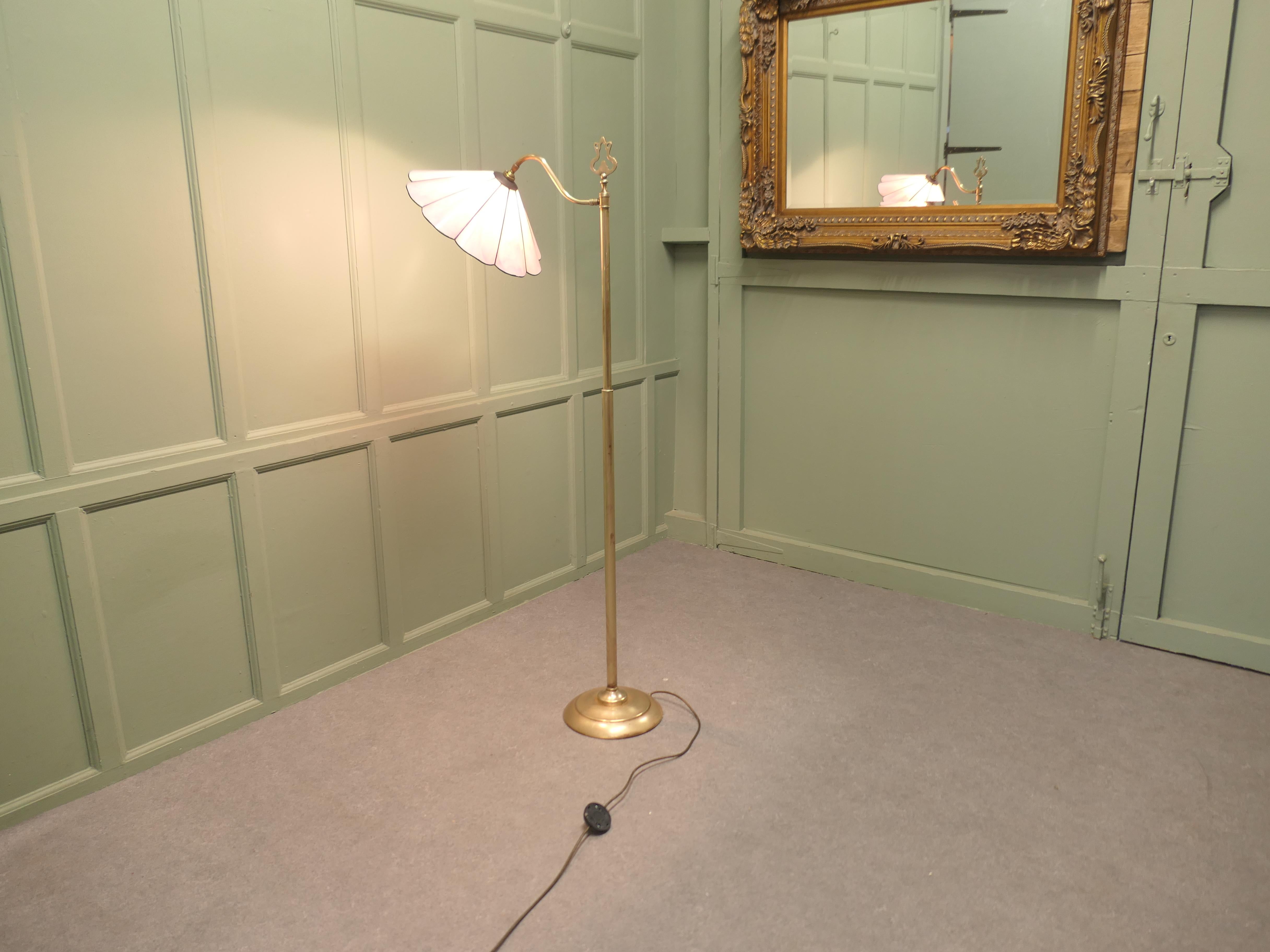 Brass Edwardian Floor Standing, Swivel, Angle Reading Lamp For Sale