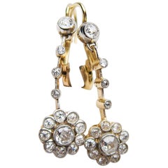 Edwardian Floral Motif .84 Carat Diamond Drop Earrings