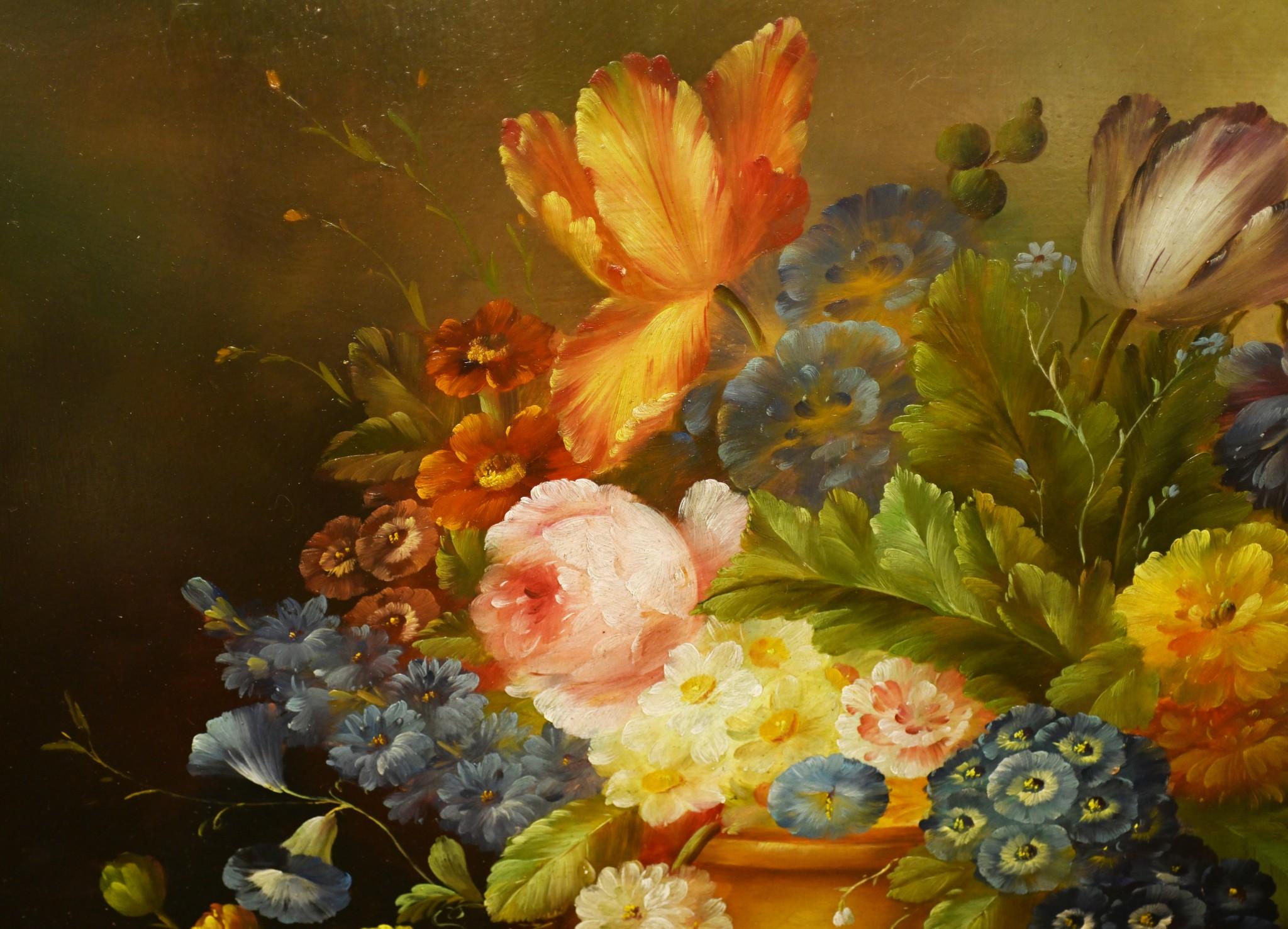 Edwardian Floral Still Life Oil Painting Gilt Frame Flowers For Sale 2