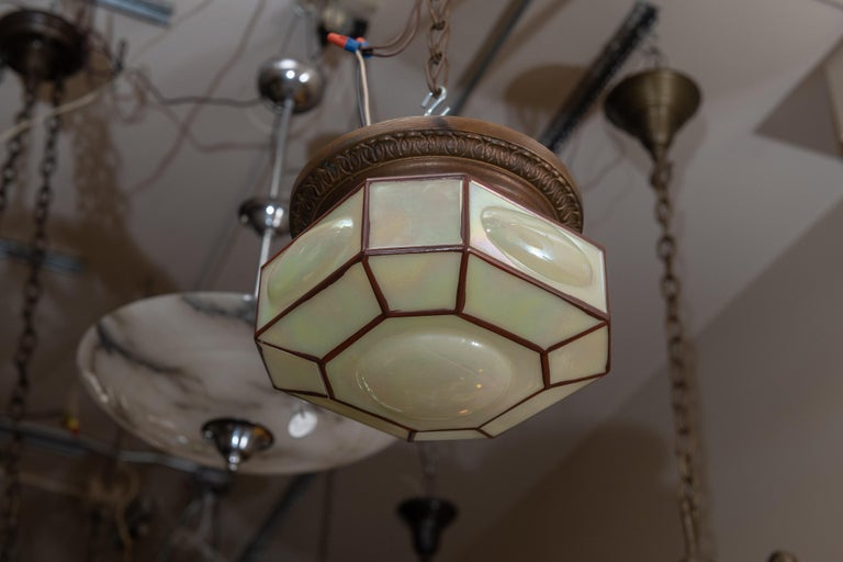 Edwardian Flush Mount Chandelier, Bronze and Iridescent Glass at 1stDibs