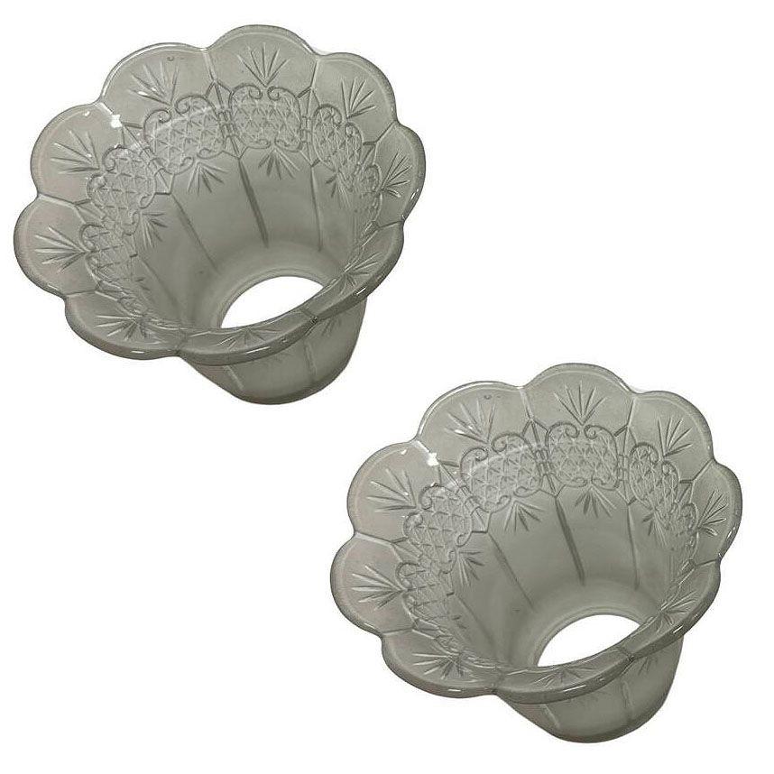Pair of Turn of the 20th-century Edwardian era fluted and scalloped glass light shades with a 2 1/4