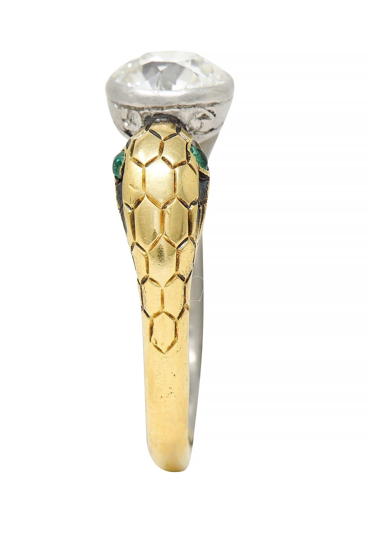 Edwardian French 1.16 CTW Diamond Platinum 18 Karat Gold Snake Engagement Ring 5