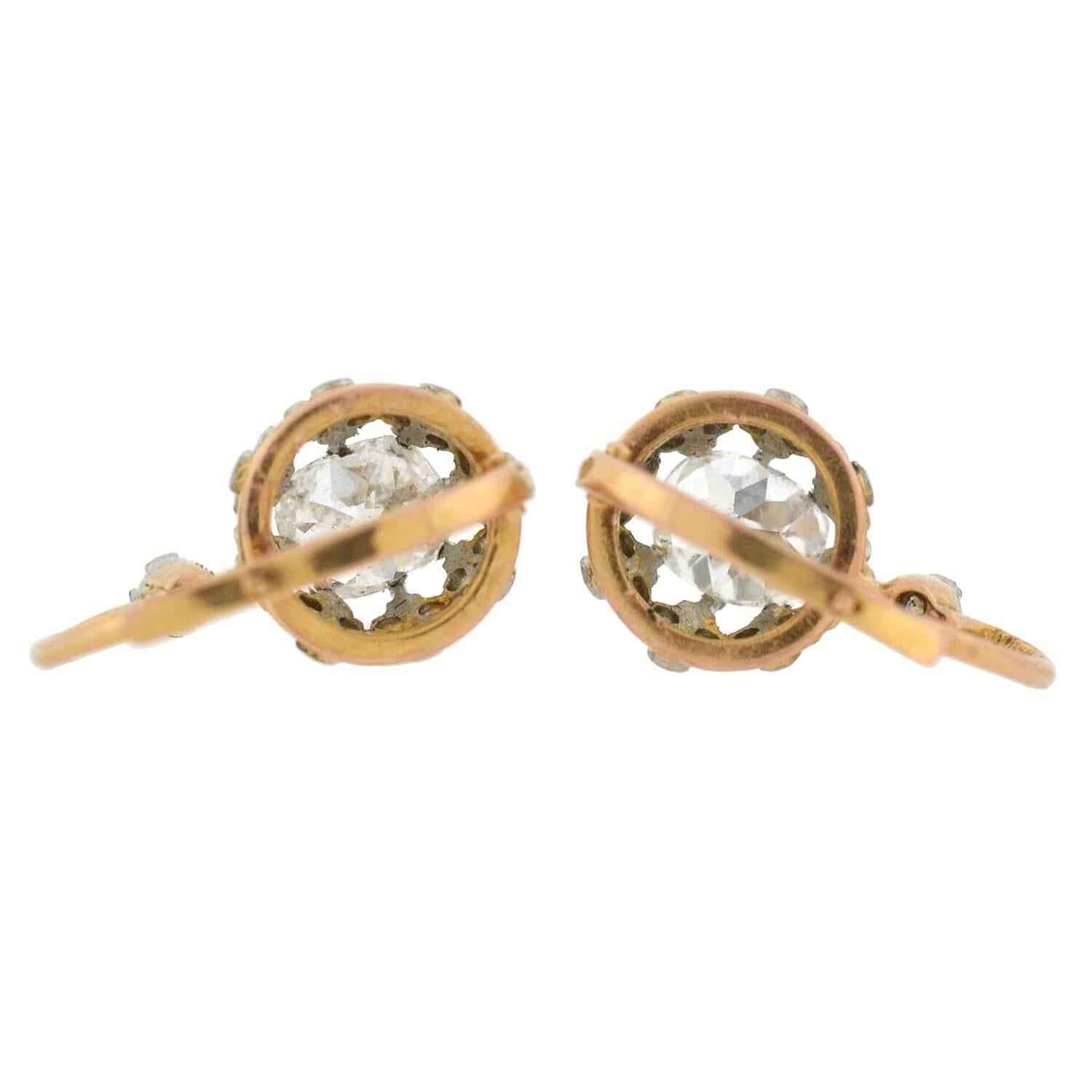 Edwardian French 1.50 Total Carat Diamond Earrings 2