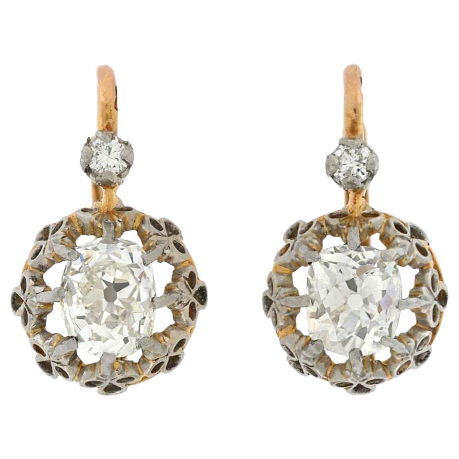Edwardian French 1.50 Total Carat Diamond Earrings